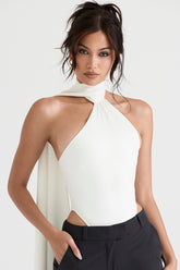Farrah Ivory Satin Wrap Neck Bodysuit