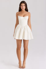 Kristiana Ivory Cotton Strapless Corset Mini Dress