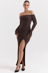 Lucena Espresso Knit Off Shoulder Dress