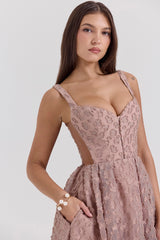 Lovely French Rose Jacquard Sweetheart Neckline Midi Dress - SALE