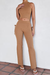 Mistress Rocks Camel Ribbed Knit Trousers - SALE