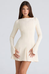 Francesca Vintage Cream Stretch Crepe Godet Mini Dress
