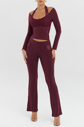 Mistress Rocks Black Cherry Lace Trim Trousers - SALE