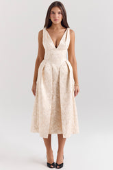 Paloma Ivory Metallic Jacquard Midi Dress - SALE