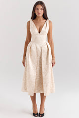 Paloma Ivory Metallic Jacquard Midi Dress - SALE