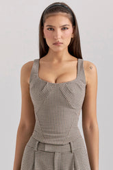 Selma Brown Puppytooth Boned Corset Top