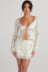 Noemie Garden Print Lace Trim Mini Skirt