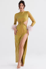 Gina Chartreuse Crystallised Maxi Dress