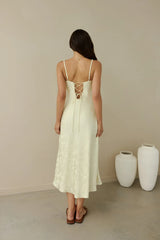 Kaiya Jacquard Satin Midi Dress Yellow