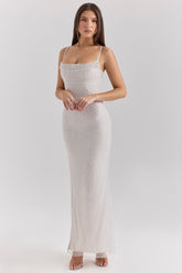 Calla Silver Pearl Embellished Maxi Dress