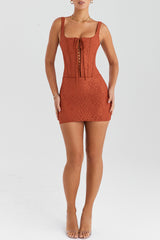 Mistress Rocks Copper Lace Corset Mini Dress - SALE