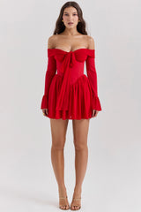 Alana Scarlet Off Shoulder Dress