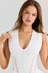 Carmel White Stretch Cotton Mini Dress