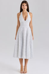 Solada Polka Dot Print Georgette Halter Sundress