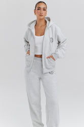 Mirage Light Grey Marl Cotton Fleece-Back Zip Through Hoodie