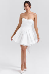 Noele White Satin Strapless Bow Mini Gown
