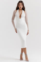 Yasmin White Plunge Midi Dress