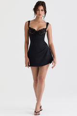 Adriana Black Satin And Lace Mini Dress