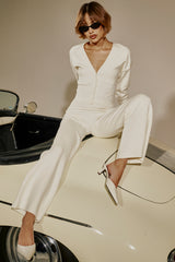Vanna Off White Cotton Knitted Trousers - SALE