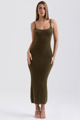 Fayette Khaki Soft Fluffy Knit Maxi Dress - SALE