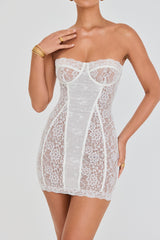 Mistress Rocks White Lace Underwired Mini Dress - SALE