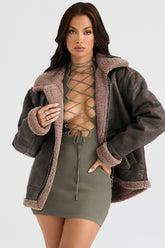 Madden Army Green Vegan Shearling Aviator Jacket