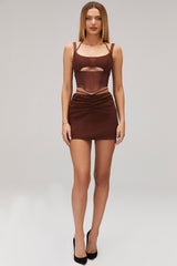 RumourMistress Rocks Chocolate Tie Waist Mini Skirt - SALE