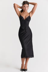 Salma Black Satin Slip Dress