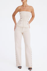 Mistress Rocks Oat Baggy Jeans With Buttons - SALE