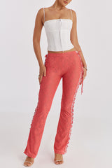 Mistress Rocks Grapefruit Lace Up Trousers - SALE