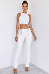 Oh MyMistress Rocks White Vegan Leather Lace Up Trousers - SALE