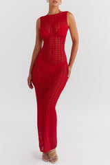 Mistress Rocks Red Knit Cover Up Maxi Dress - SALE