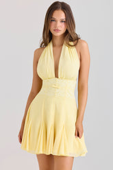Ailani Butter Yellow Georgette Halter Neck Mini Dress