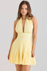 Ailani Butter Yellow Georgette Halter Neck Mini Dress