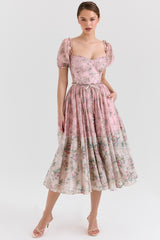 Penelope Pink Floral Chiffon Midi Dress