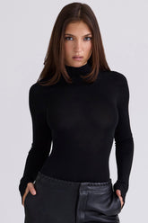 Eliena Black High Neck Long Sleeve Bodysuit