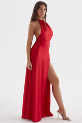Zanab Red Rose Thigh Slit Maxi Dress