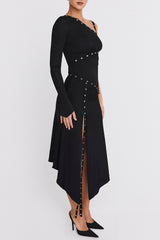 Mistress Rocks Black Eyelet Trim Midi Skirt - SALE