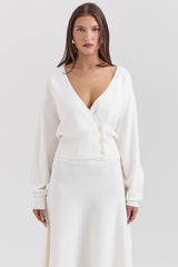 Rowan Ivory Wool Balloon Sleeve Wrap cardigan
