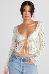 Clarissa Garden Print Lace Trim Top