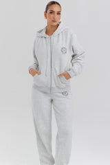 Mirage Light Grey Marl Cotton Fleece-Back Zip Through Hoodie