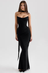 Cassidy Black Mesh Maxi Skirt with Fluted Hem