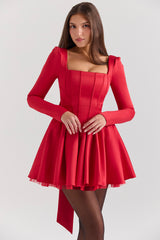 Nina Holly Red Removable Bow Tulle Mini Dress - SALE