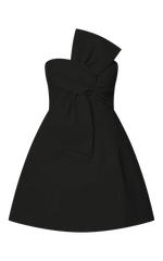 Chika Mini Dress Linen Strapless Front Bow Dress in Black