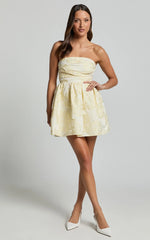 Laure Mini Dress Strapless Jacquard Dress in Lemon