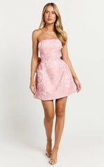 Wynn Mini Dress Strapless Ribbon Back Detail Dress in Pink