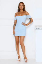 Gorgeous Nights Off Shoulder Mini Dress Blue