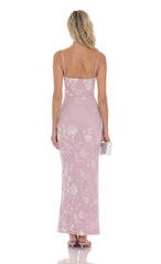 Velvet Floral Cowl Neck Maxi Dress in Lilac