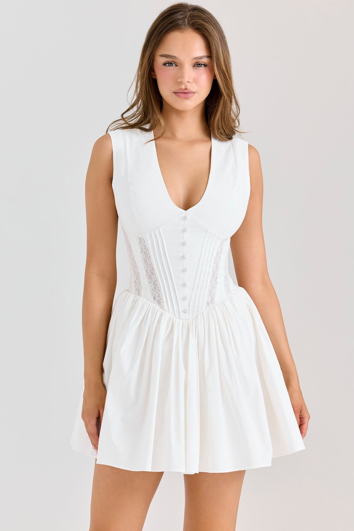 Carmel White Stretch Cotton Mini Dress