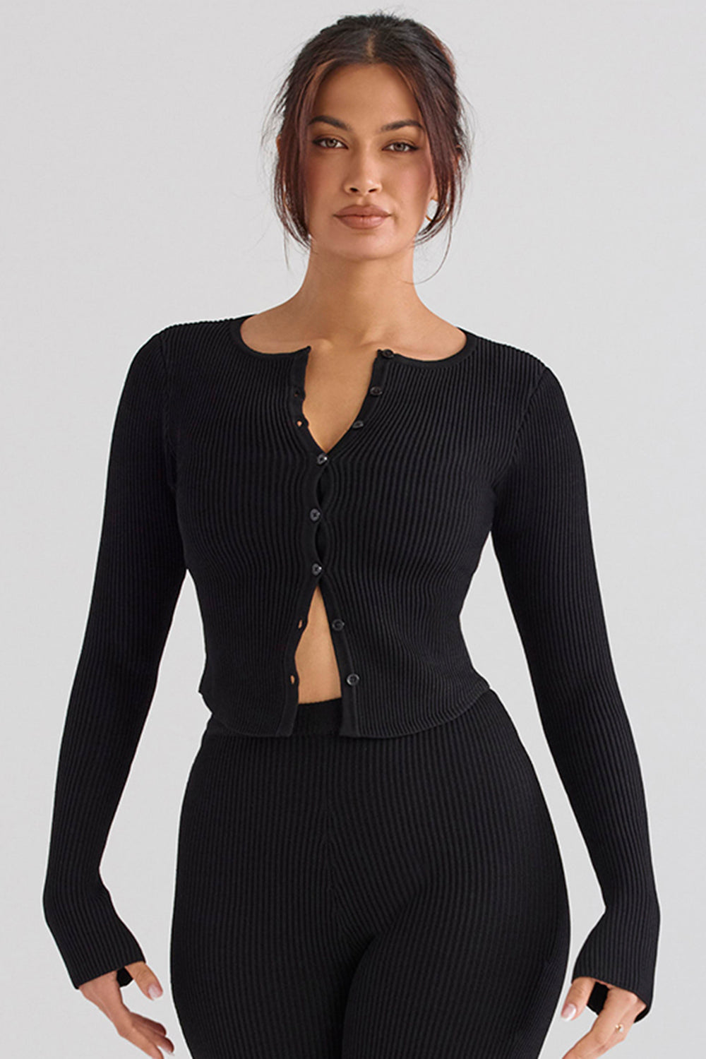 Sylvia Black Ribbed Knit Cardigan - SALE